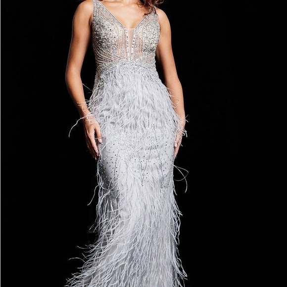 Jovani Light Blue Feathered Prom Dress - Picture 4 of 5